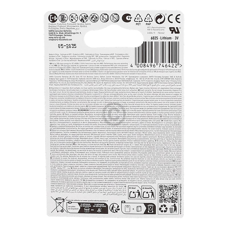 Knopfzelle CR2025 Lithium VARTA 06025101402 2Stk Varta