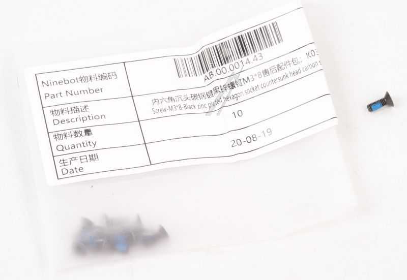 Schraube M3x8 schwarz verzinkt Innensechskant Segway-Ninebot AB.00.0014.43 für E-Scooter E8 E10