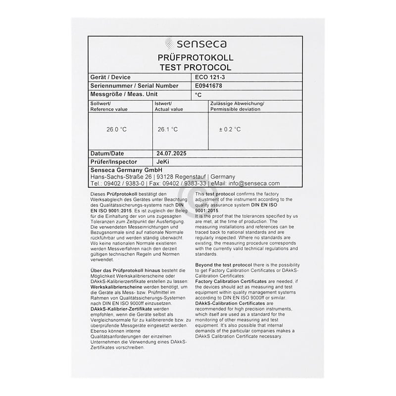 Messgerät mit Temperaturfühler ECO 121-3 SENSECA 486750 SENSECA