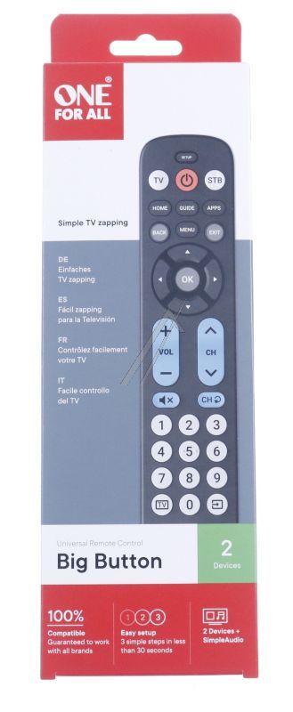 One For All Big-Button Fernbedienung für TV & Telefonie große Tasten, einfache Einrichtung