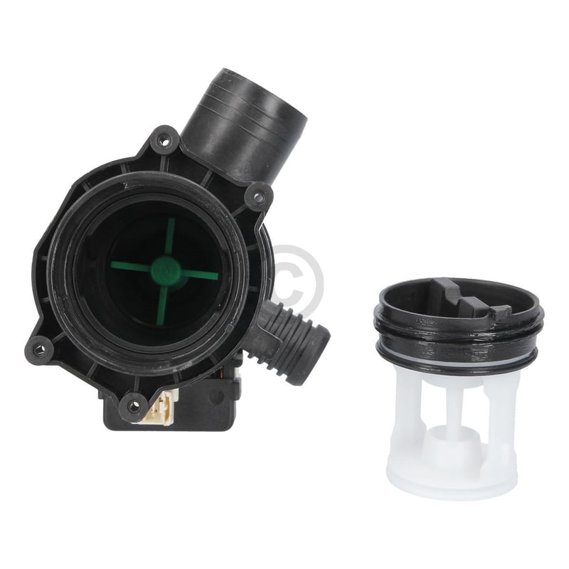 Ablaufpumpe wie Whirlpool 481010584942 Plaset mit Pumpenkopf und Sieb für Waschmaschine