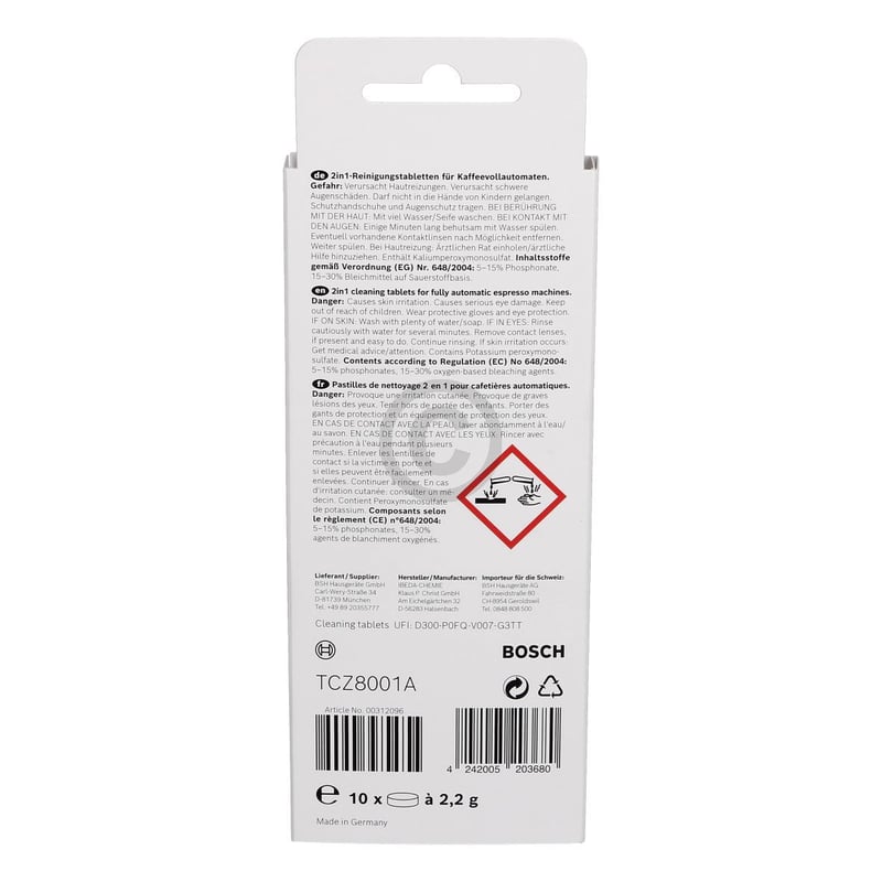 Reinigungstabletten BOSCH TCZ8001A 00312096  für Kaffeemaschine 10x2,2g