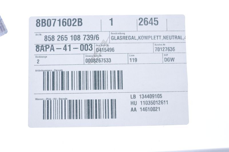 Glasablage für Kühlschrank Electrolux AEG 8582651087396 4er-Set