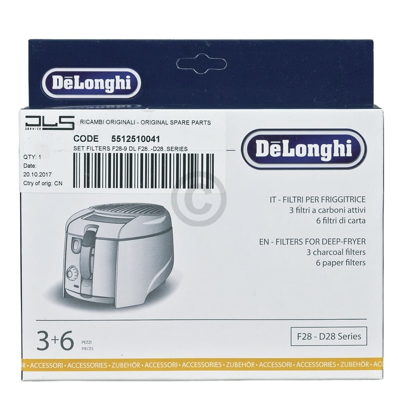 Filterset DeLonghi 5512510041 F28-9 3xKohlefilter 6xPapierfilter für Fritteuse