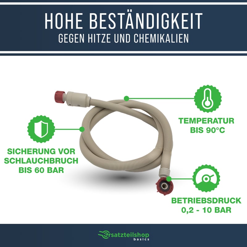 Zulaufschlauch Aquastop 3,0m - Universal anwendbar für Waschmaschine & Geschirrspüler bis 90°C 