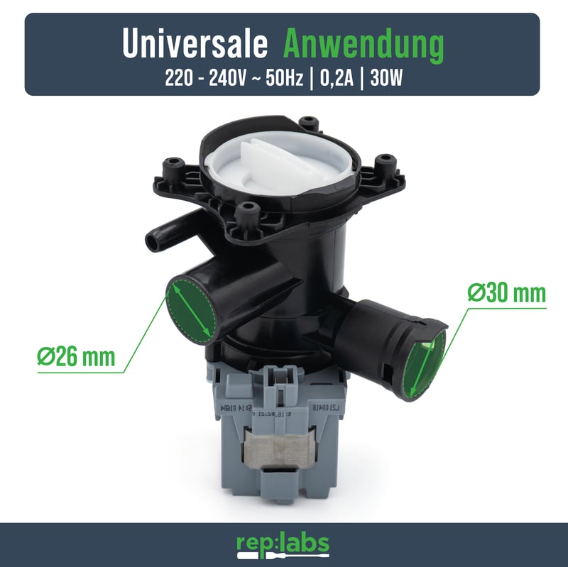 Ablaufpumpe - AT Ablaufpumpe wie Bosch 00145777 Copreci mit Pumpenkopf und Sieb für Waschmaschine