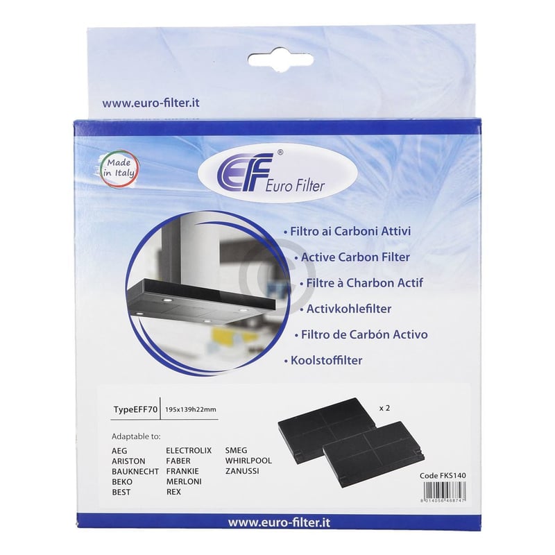 Kohlefilter wie EFF70 ZANUSSI 902980049/8 195x139mm für Dunstabzugshaube 2Stk