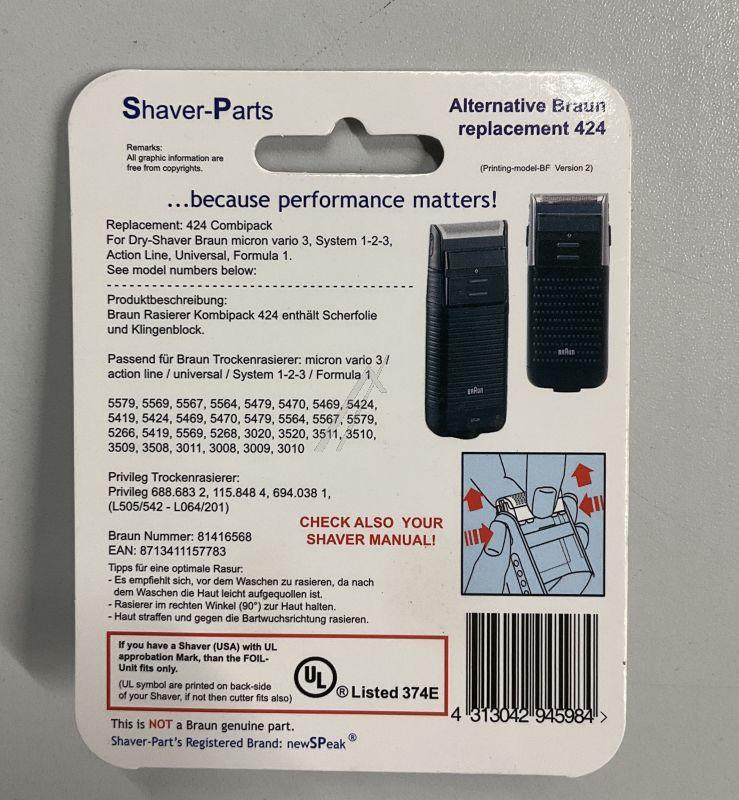 Braun Kombipack 424 Rasierer Scherfolie, Klingenblock