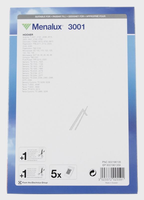 Mikrofilter-Set für Staubsauger Electrolux 9001961359 5x Beutel + Mikrofilter