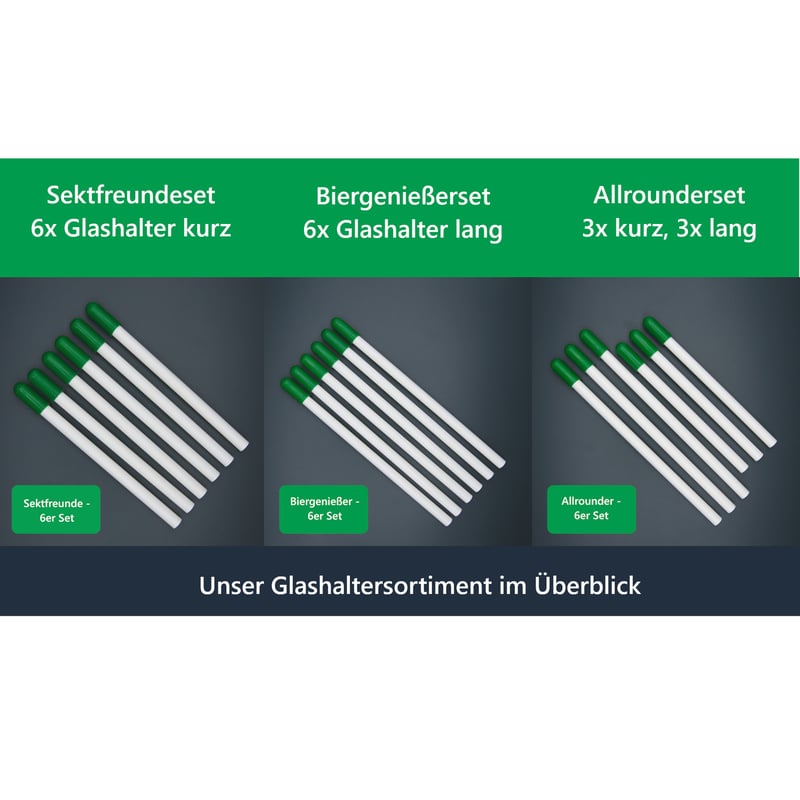 Glashalter für Geschirrspüler mit grünen Kappen - Set Sektfreunde