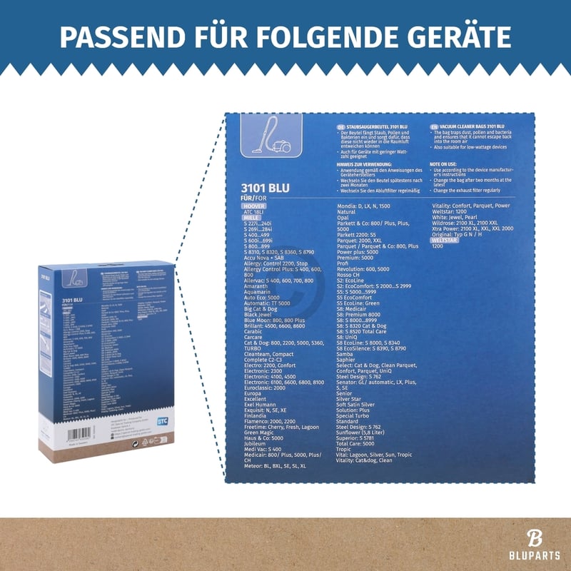 Filterbeutel passend für Miele TypG/N TypH für Bodenstaubsauger 4Stk + Vorfilter