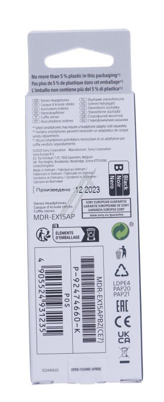 Sony MDR-EX15AP In-Ear Kopfhörer schwarz mit Mikrofon