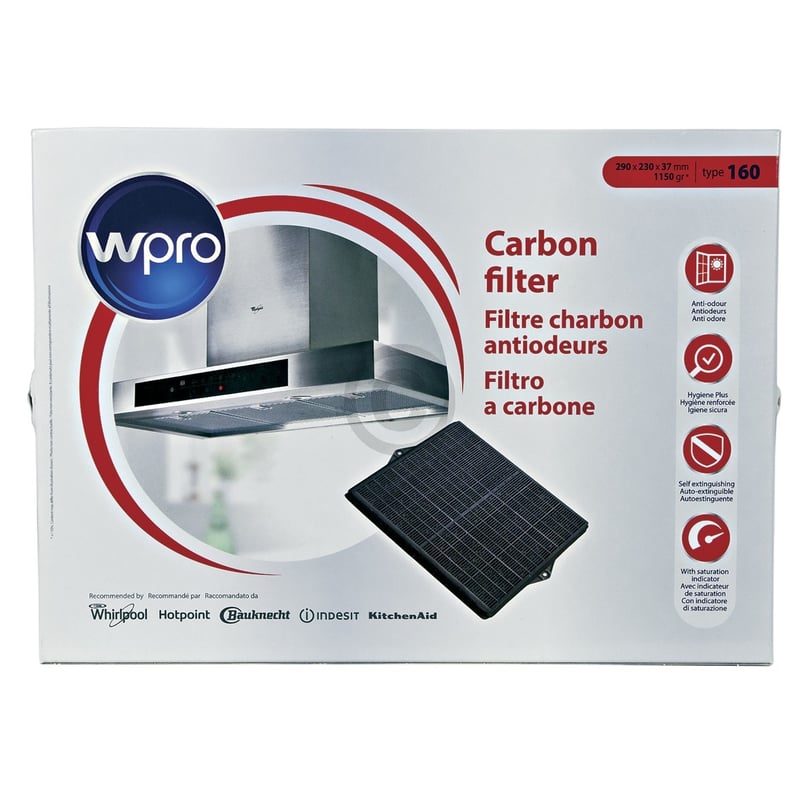 Kohlefilter 290x230mm Wpro Type160 484000008693 für Dunstabzugshaube