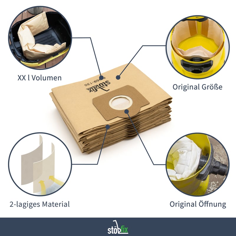 Staubsaugerbeutel wie Kärcher 6.959-130.0 [10x] - Kärcher WD3 Beutel Ersatz für Trocken-&Nasssaugen - Filtertüten für Kärcher 6959-130