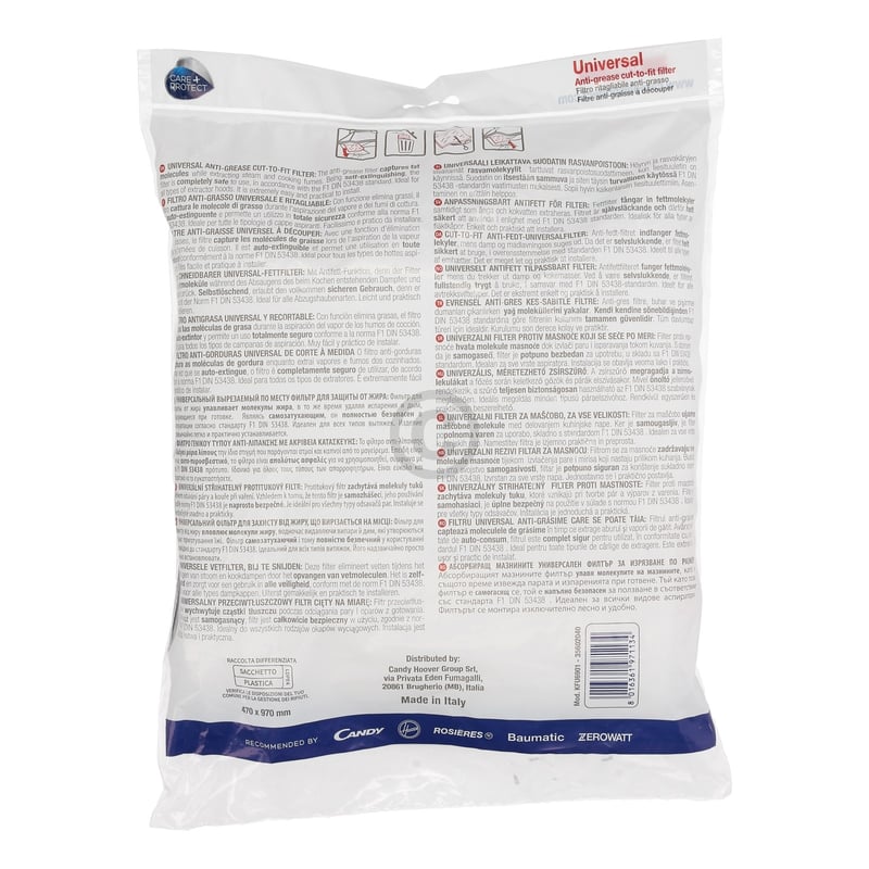 KFU6901 Fettfilter für Dunstabzugshaube Candy/Hoover 35602040 47x97cm, zuschneidbar