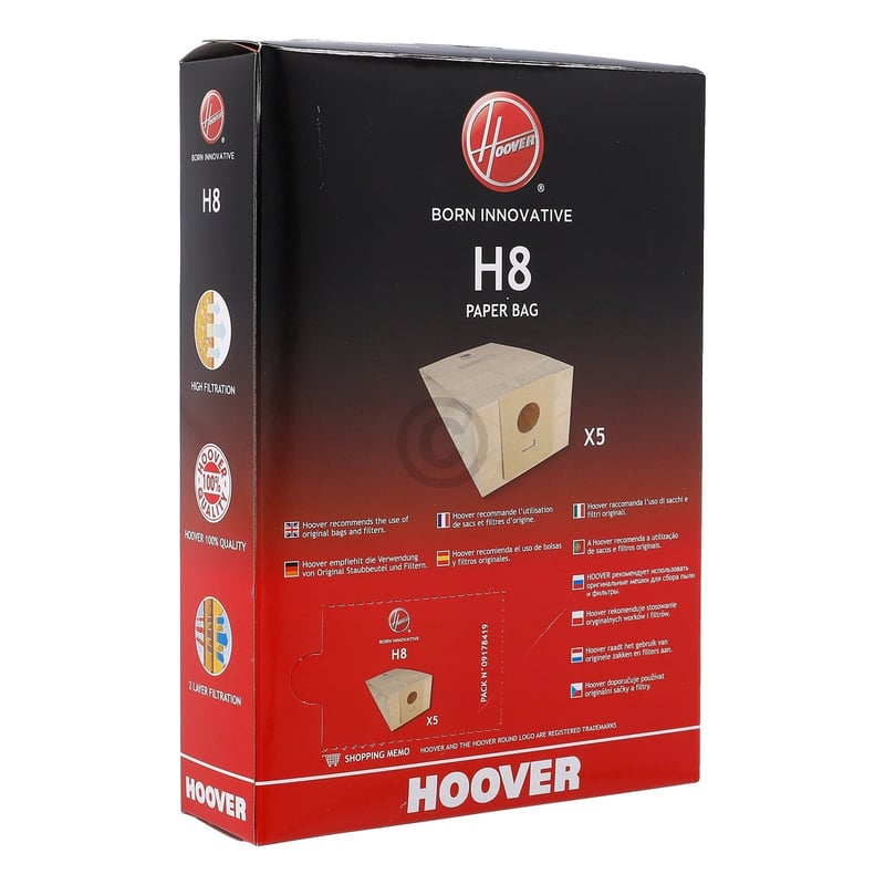 Filterbeutel HOOVER H8 09178419 für Bodenstaubsauger 5Stk