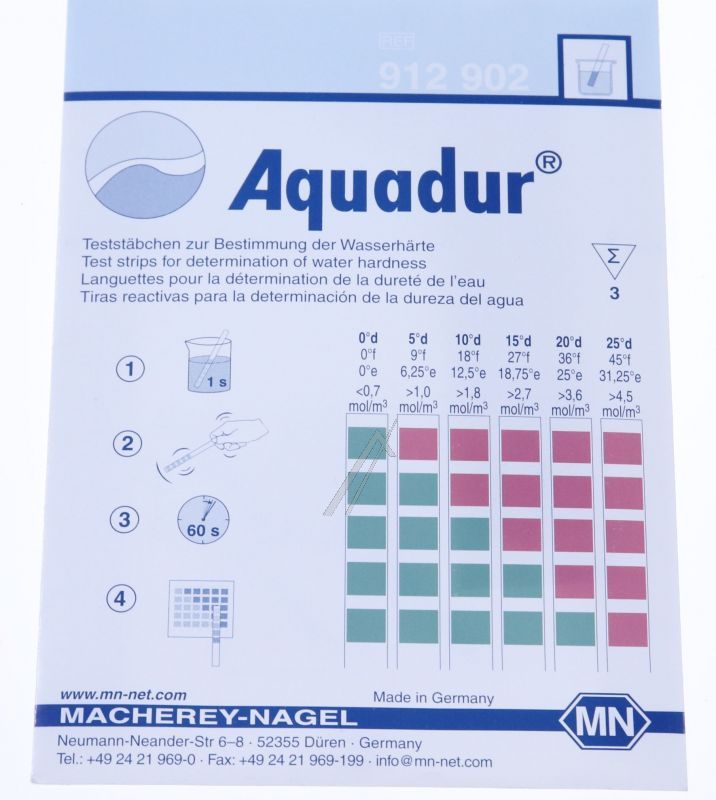 Wasserhärte-Teststreifen für Brandt Kaffeemaschine 43X9783 3 Stück