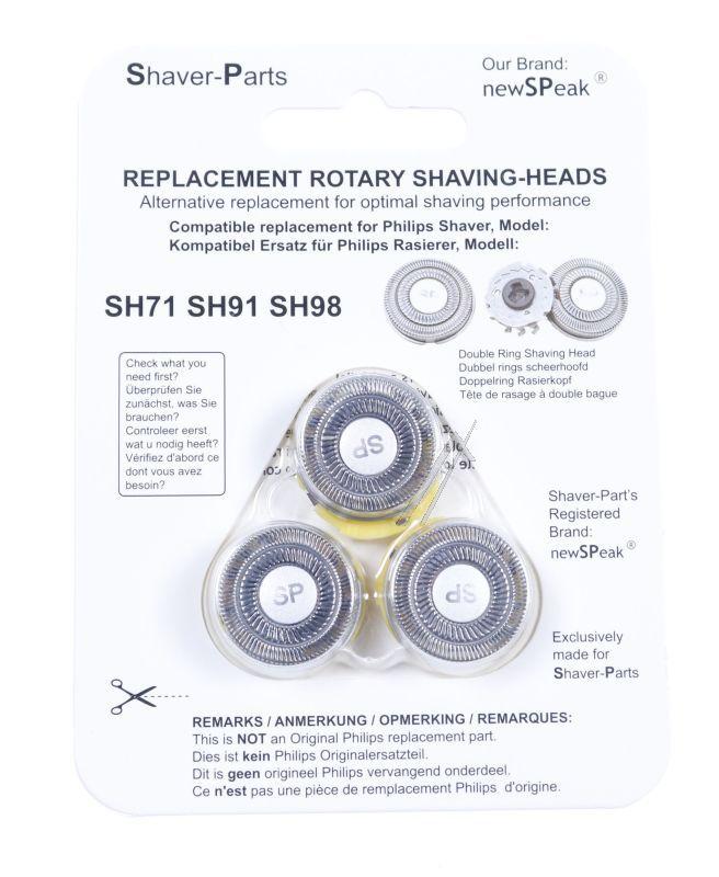 Scherköpfe mit Halterung für Philips-Rasierer Newspeak 1234567890 Kompatibel mit SH71/91/98