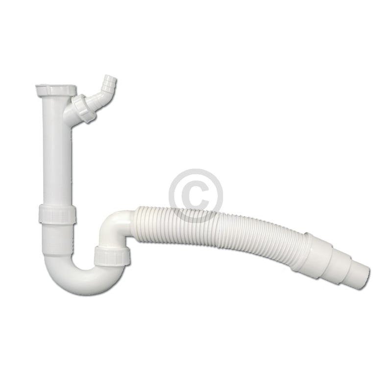 Siphon 1 1/2"x40/50mm flexibel formbar mit Geräteanschluss weiß für Spülbecken