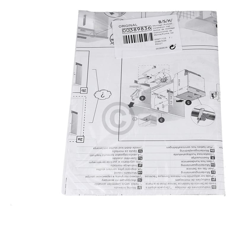 Montage und Aufstellanleitung BOSCH 00389836 für Geschirrspüler