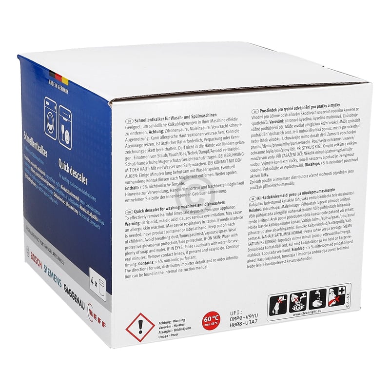 Schnellentkalker Set Bosch 00312523 für Waschmaschine Geschirrspüler 4x250g