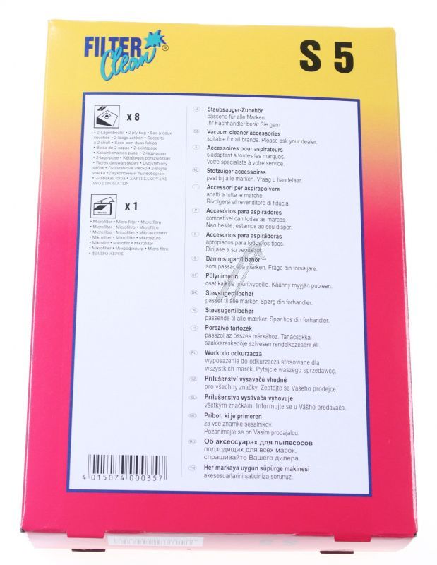 S5 Beutel für Staubsauger Filterclean 000045K 8 Stück + 1 Motorfilter