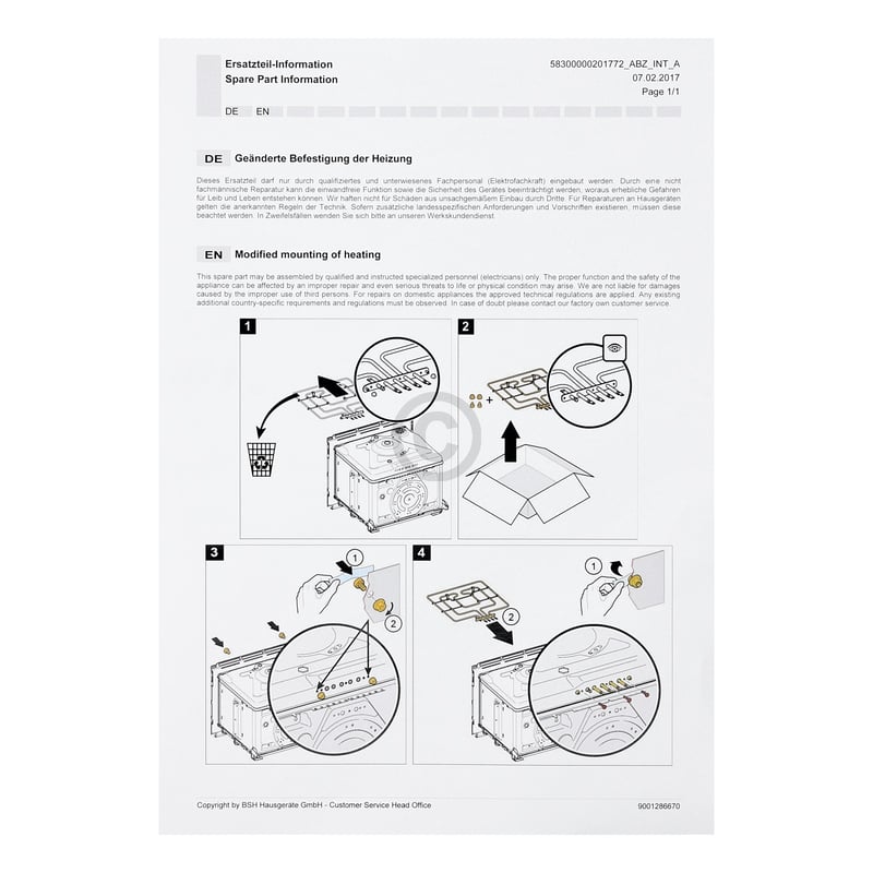 Oberhitze-Heizung für Bosch Siemens Ofen 20006486 2700W