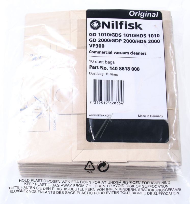 Staubsaugerbeutel Nilfisk für Saltix 10 & VP300 Serie 10 Stück Papierfilter