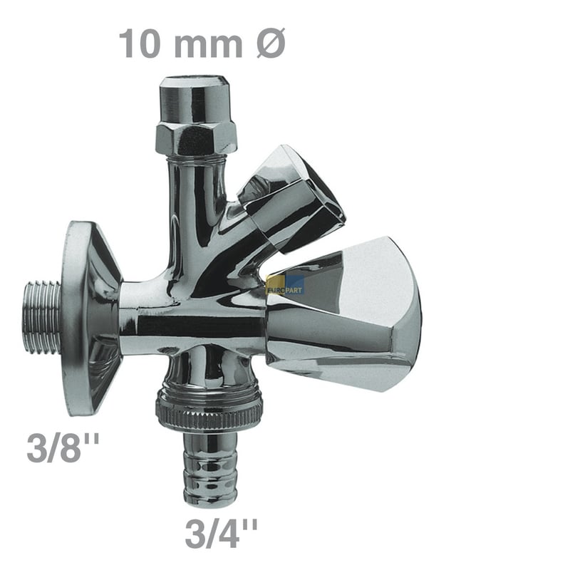 Kombi-Eckventil 3/8"x10mm 3/4" Schlauchanschluss Alternative