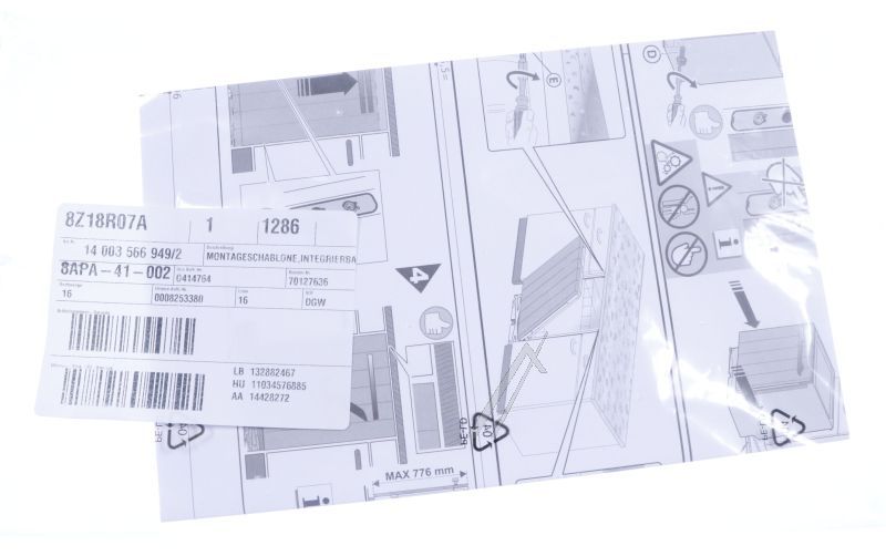 Einbauschablone für Geschirrspüler Electrolux 140035669492 Montagehilfe
