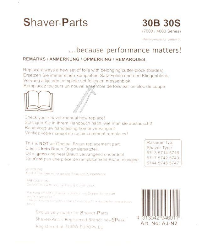 Braun 30B Scherkopf-Set für Rasierer Newspeak - Klingenblock, Scherfolie