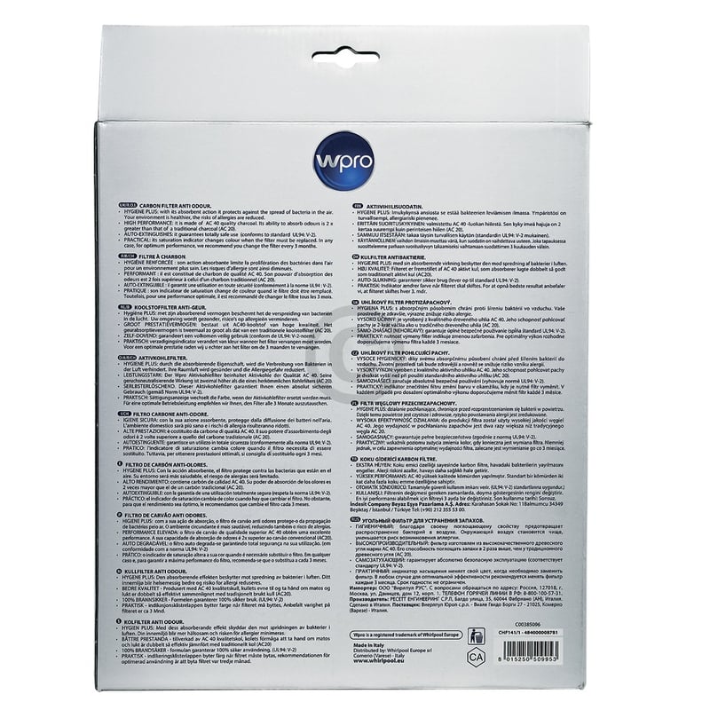 Kohlefilter 192x136mm Wpro, 2 Stück, OT! 484000008781 Wpro, Bauknecht, Whirlpool 481281728947