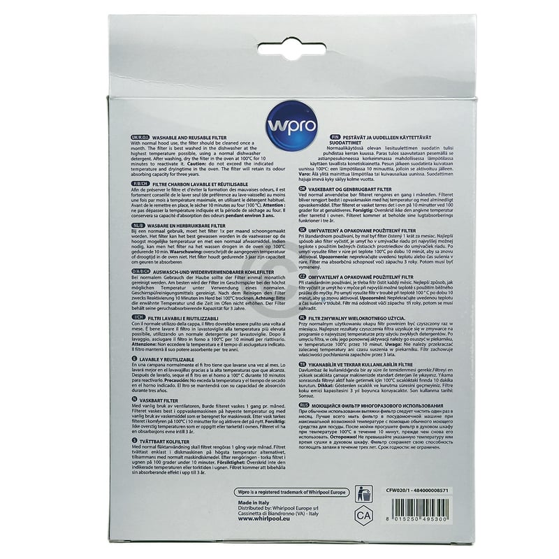 Kohlefiltermatte Wpro 484000008571 Type20 219x182mm für Dunstabzugshaube Wpro