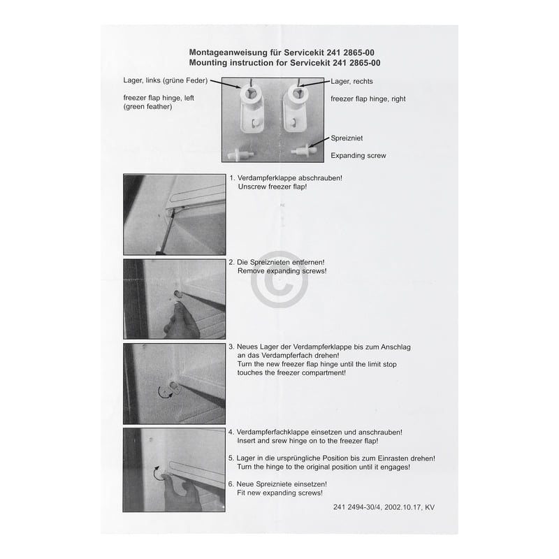Verdampferklappe-Lager-Kit für Dometic Kühlschrank 207999317 Lager, Klappe