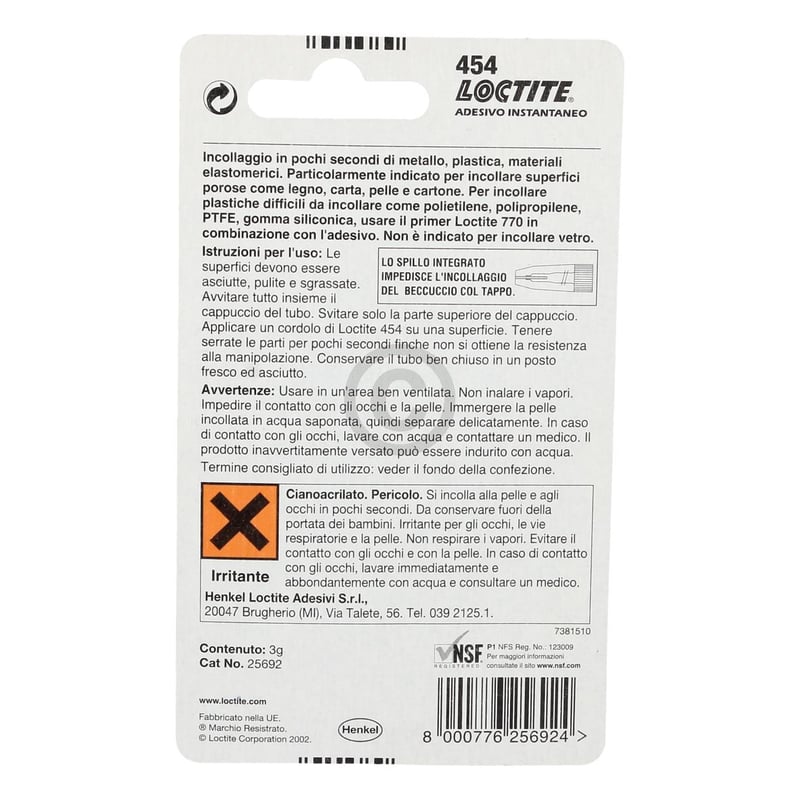 Sekundenkleber Gel LOCTITE 454 für senkrechte Flächen und über Kopf Anwendung 3g