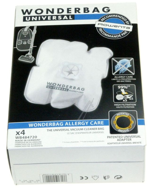Wonderbag Allergy Care Beutel für Staubsauger Groupe Seb WB484720 4er-Pack