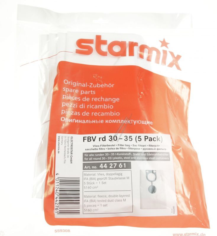 Starmix Vliesbeutel 30-35l rund 5er Pack für Staubsauger