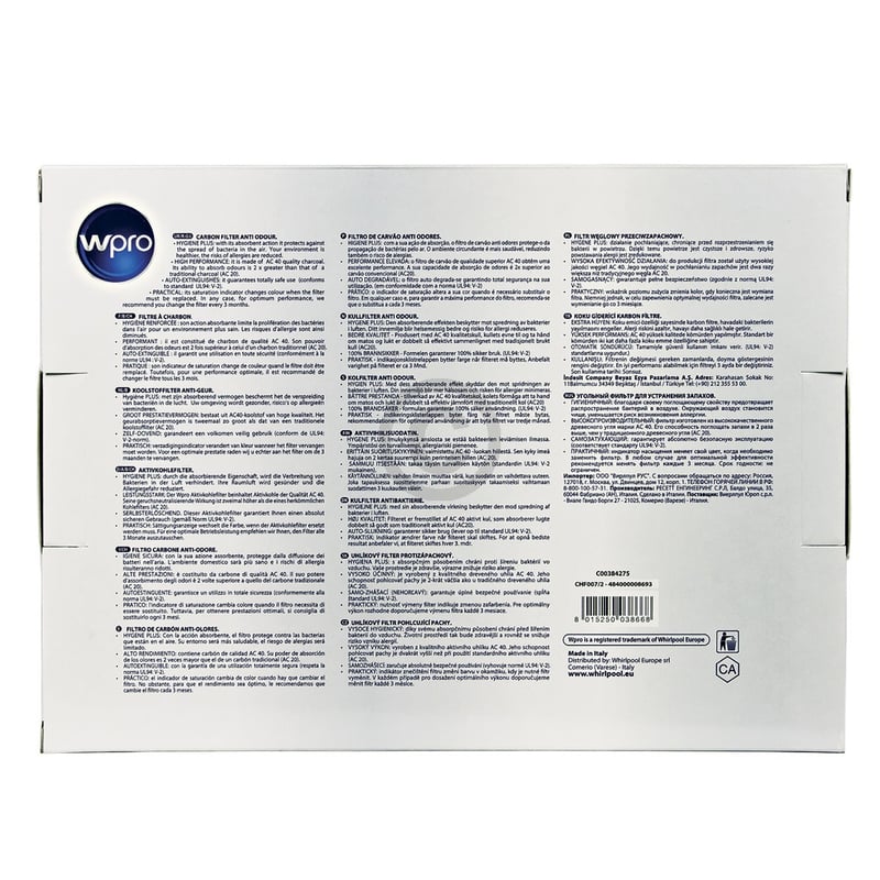 Kohlefilter 290x230mm Wpro Type160 484000008693 für Dunstabzugshaube