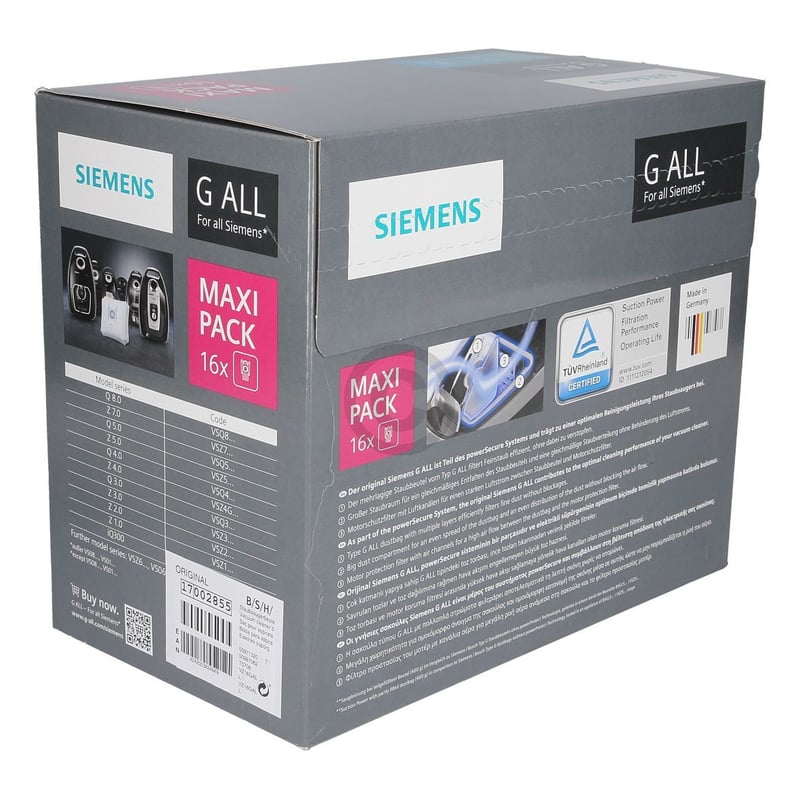 Filterbeutel original SIEMENS 17002855 Typ G ALL powerProtect VZ16GALL für Staubsauger 16Stk