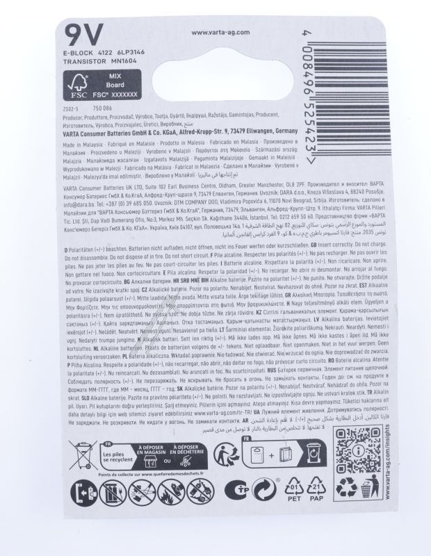 VARTA 9V-Blockbatterie Longlife für Mikrowelle 4122101411 Alkaline-Batterie