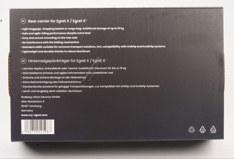 Gepäckträger hinten Cargo Carrier EGRET 10100542 für E-Scooter X XCORE XULTRA
