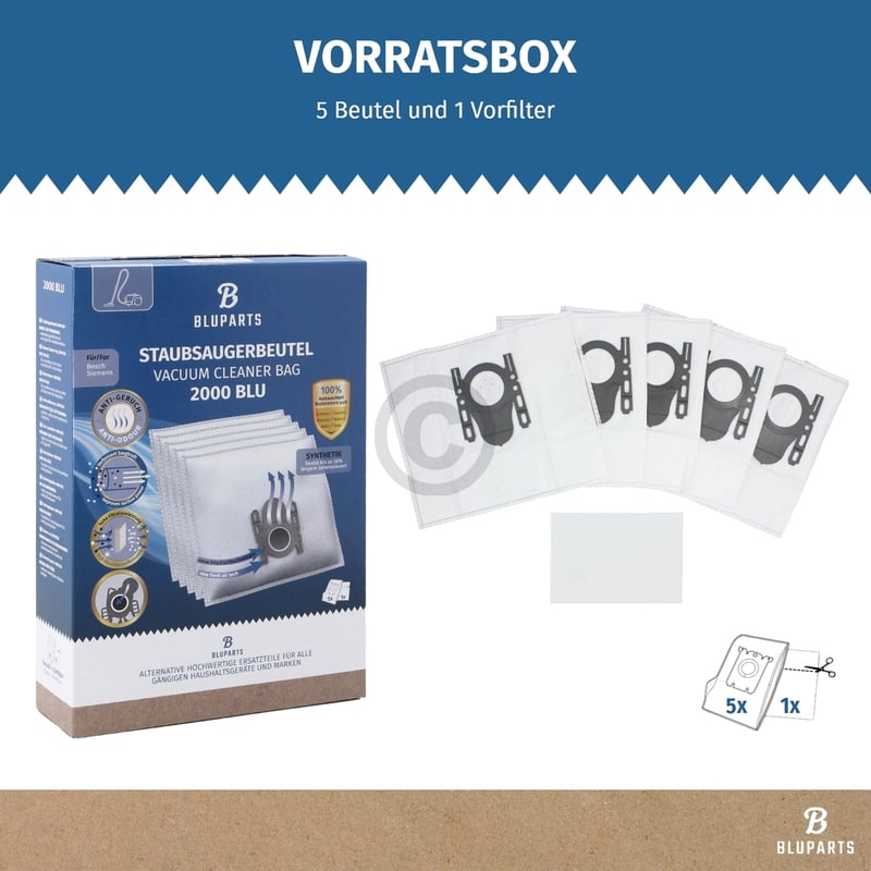 Filterbeutel wie BOSCH 17003048 Typ G ALL BBZ41FGALL für Bodenstaubsauger 5Stk + Vorfilter