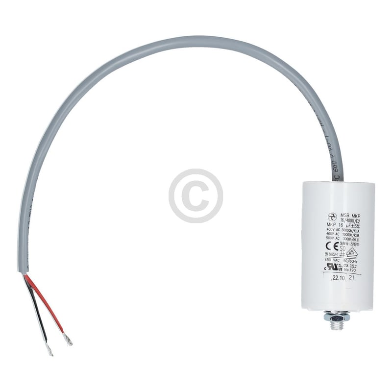 Kondensator 16µF 400V HYDRA MSB MKP 16/400III/E2 UI mit Anschlusskabel Befestigungsschraube