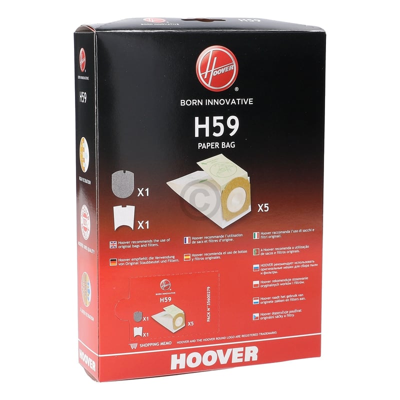 Filterbeutel HOOVER 35600279 H59 für Staubsauger 5Stk