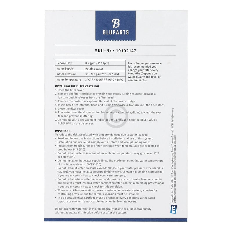 Wasserfilter passend für Bosch 11032518 BLUPARTS - KOMPATIBEL 10102147
