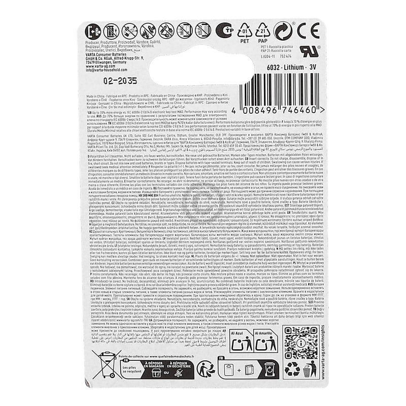 Knopfzelle CR2032 Lithium VARTA 06032101402 2Stk Varta