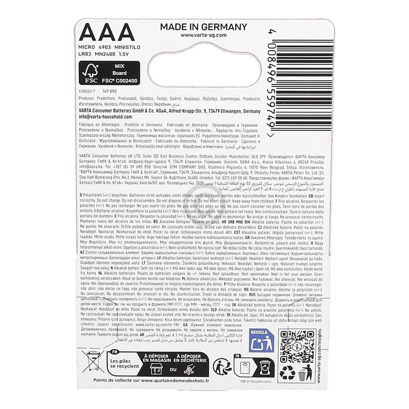 Batterie Varta Longlife Power Micro AAA 4 Stk 04903121414 Varta