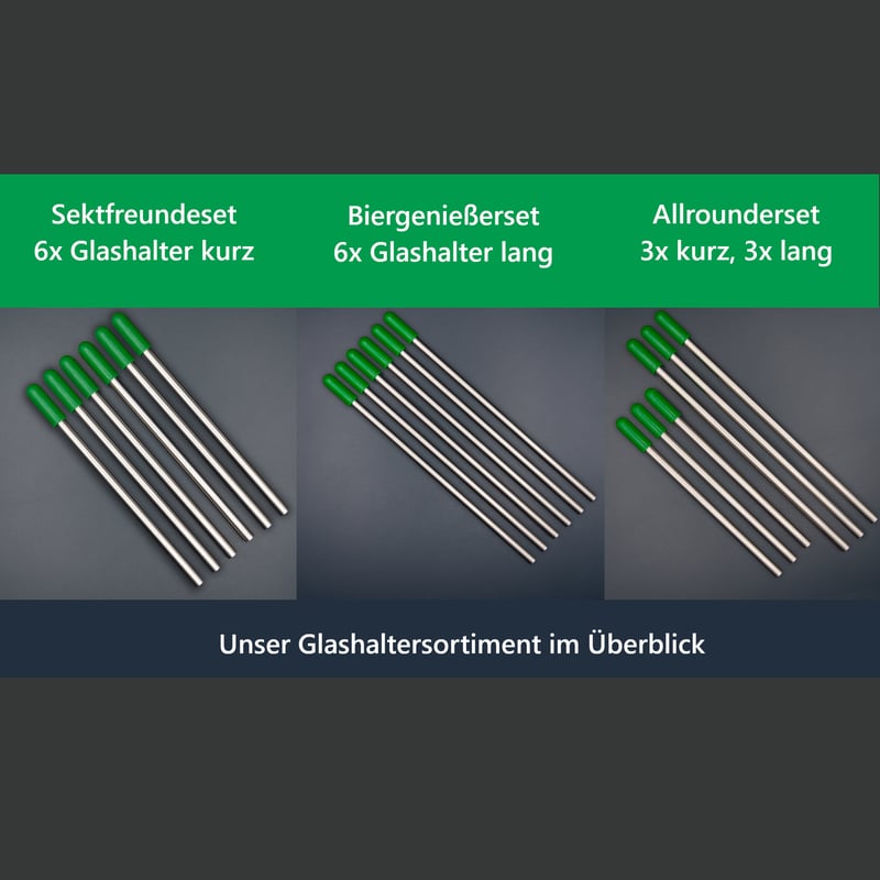 Edelstahl Glashalter für Geschirrspüler mit grünen Kappen - Set Bierliebhaber 