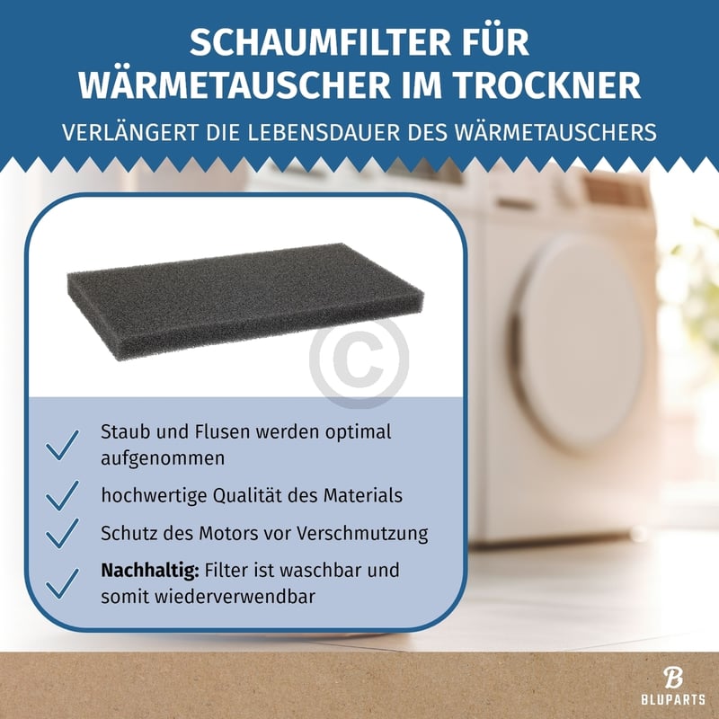 Schaumfilter für Wärmetauscher wie gorenje 810183 280x137mm in Trockner
