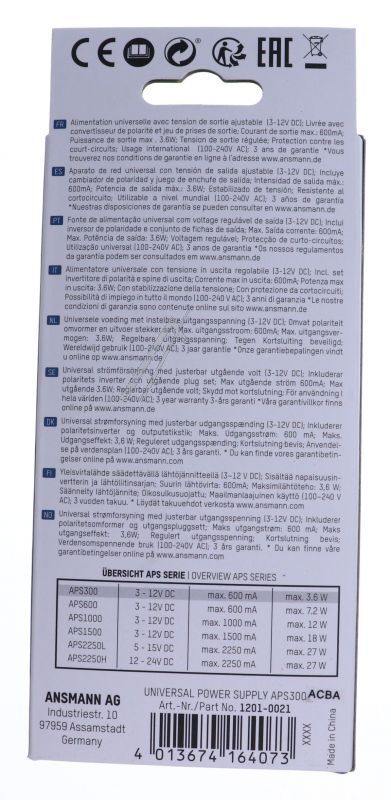 Ansmann APS 300 Netzteil für Staubsauger 12010021 3-12V, 7 Stecker